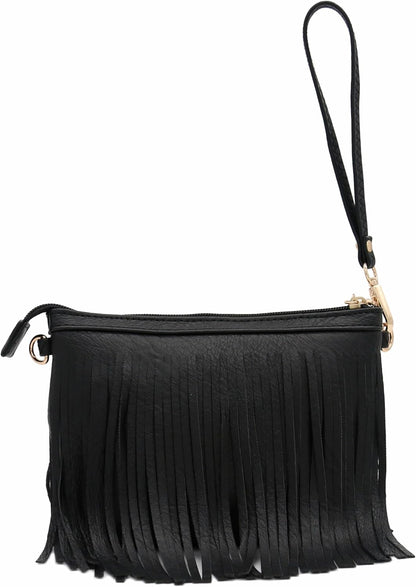 Small Fringe Crossbody Bag , Wrist Strap