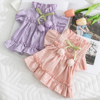 Adorable Ruffles Dog Dress with Bow Cute