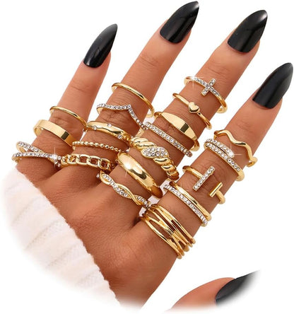 Golden Silvery Black Kunckle Rings Set