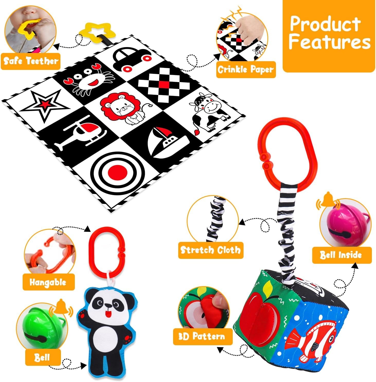 4 PCS Black and White High Contrast Baby