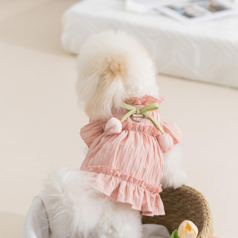 Adorable Ruffles Dog Dress with Bow Cute