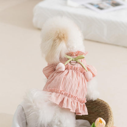 Adorable Ruffles Dog Dress with Bow Cute