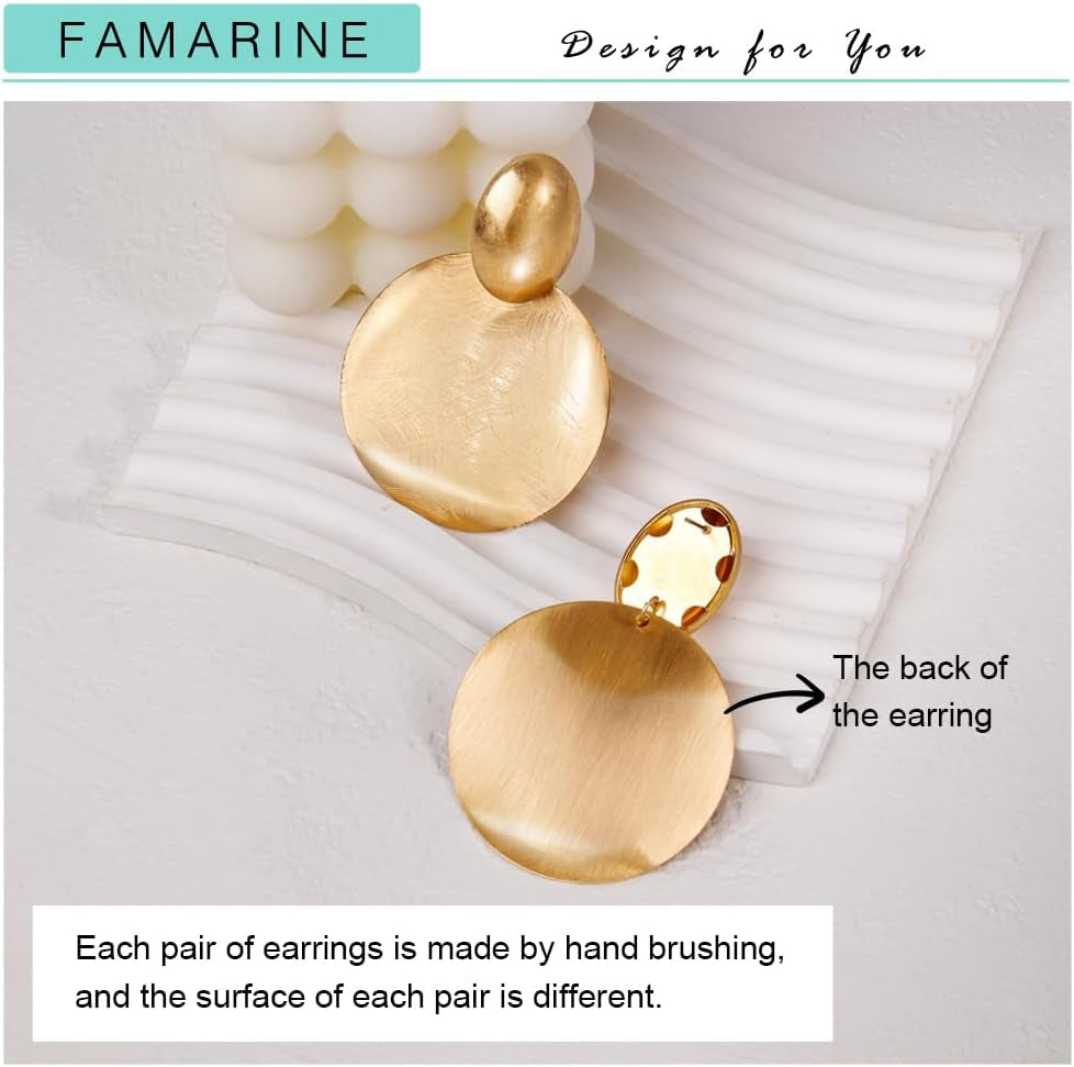 Big Disc Drop Earrings Gold Dangle 