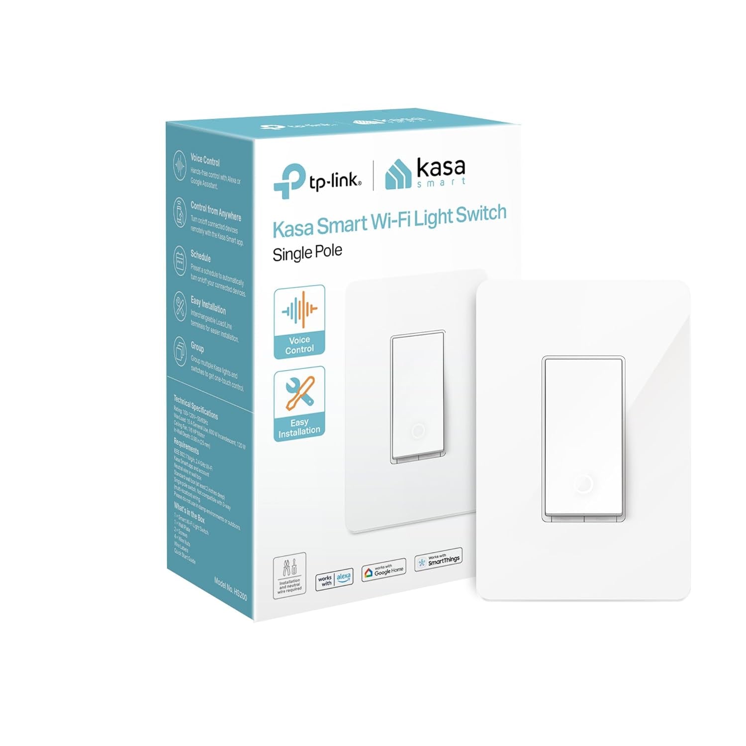 Light Switch HS200, Single Pole, Needs