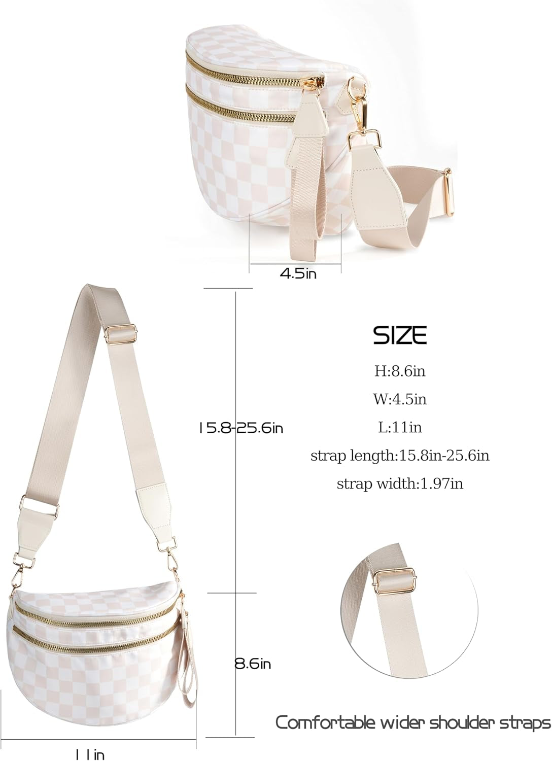Spacious Checkered Nylon Crossbody Bag