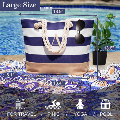 Initial Canvas Waterproof Beach Tote Bag