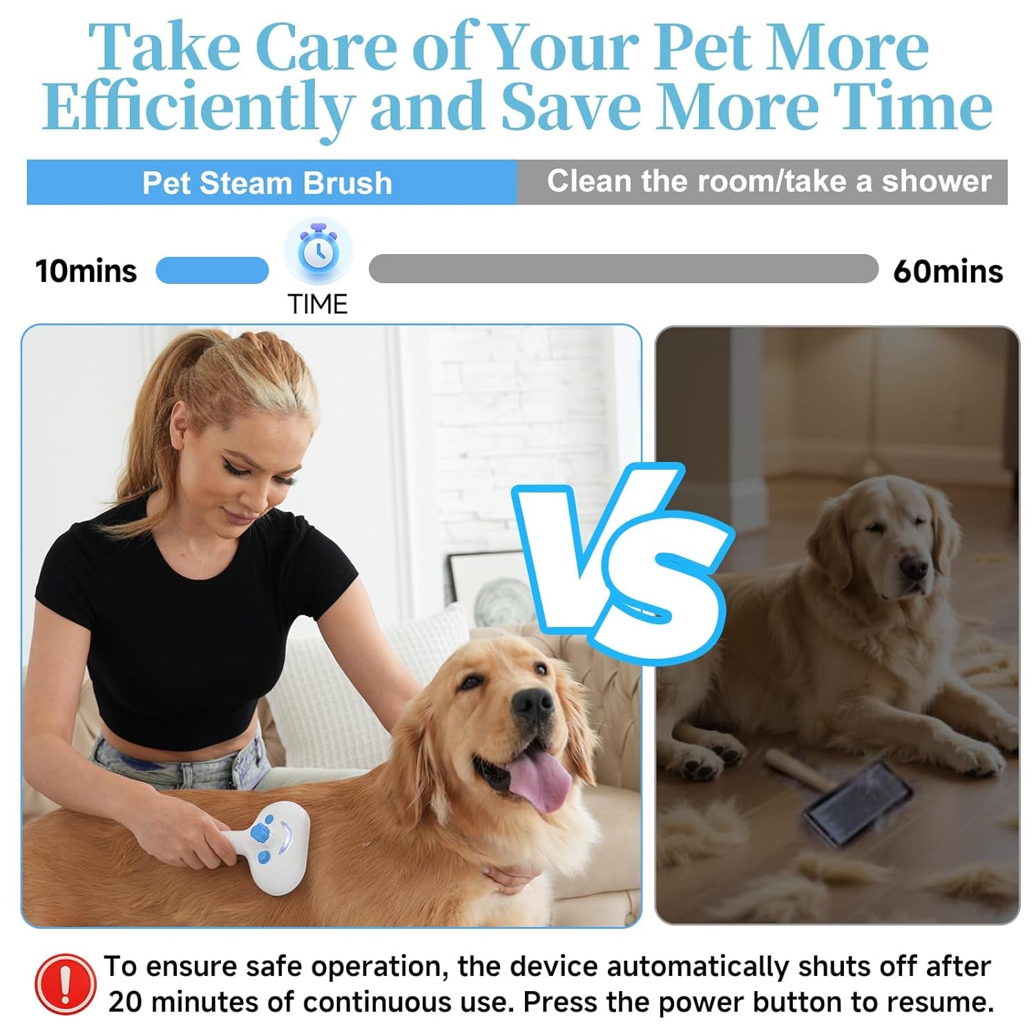 Pet Steam Brush for Dog & Cat - 3-In-1