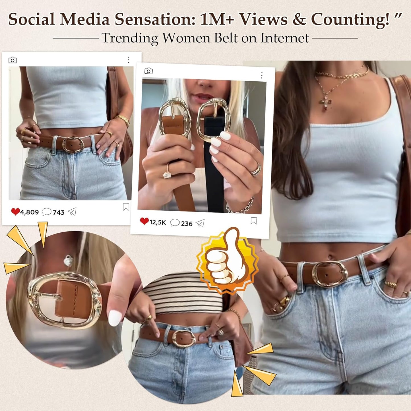 Women Leather Belt for Jeans Pants 