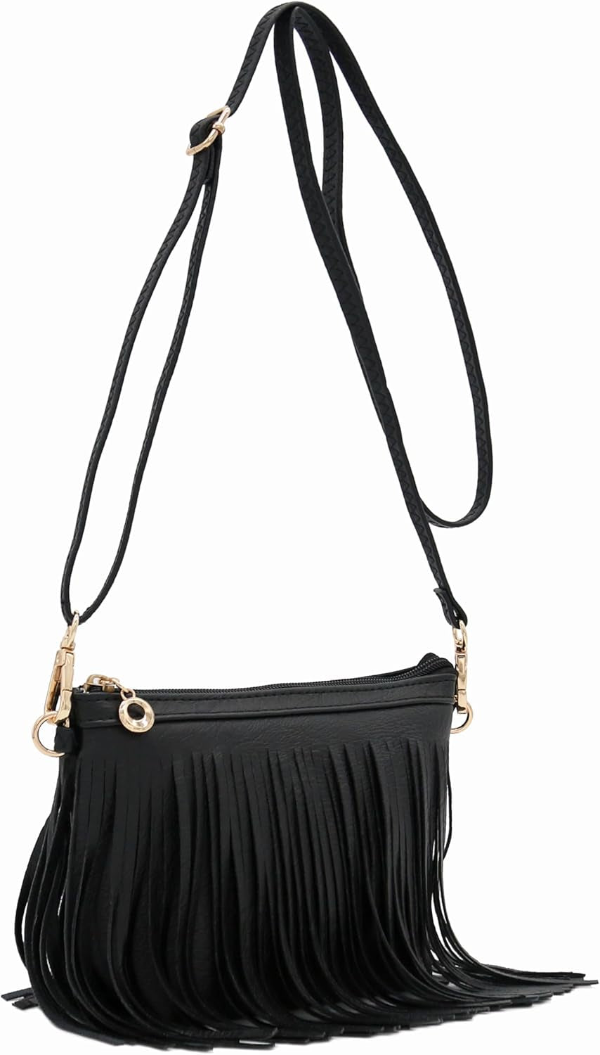 Small Fringe Crossbody Bag , Wrist Strap