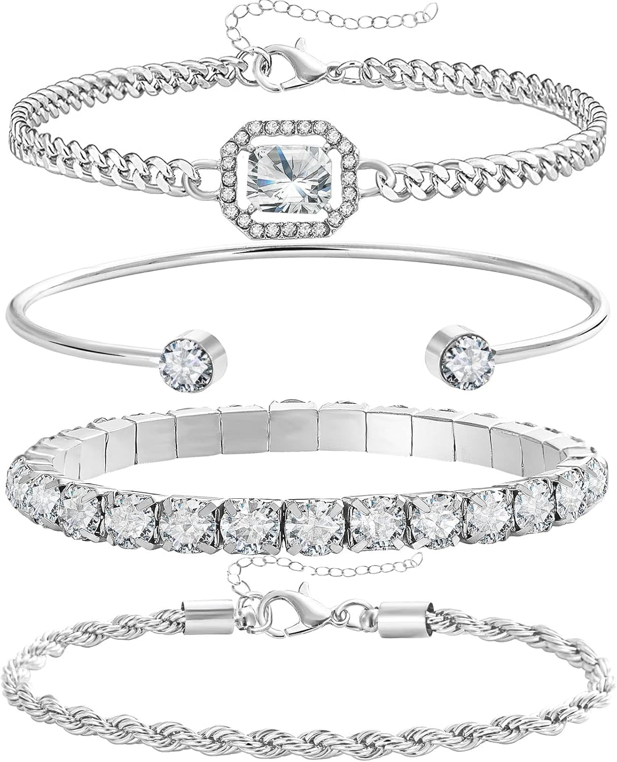 4 Pcs Dainty Gold Silver Bracelets Set