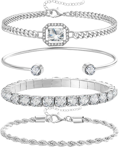 4 Pcs Dainty Gold Silver Bracelets Set