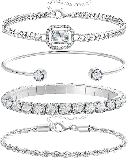 4 Pcs Dainty Gold Silver Bracelets Set