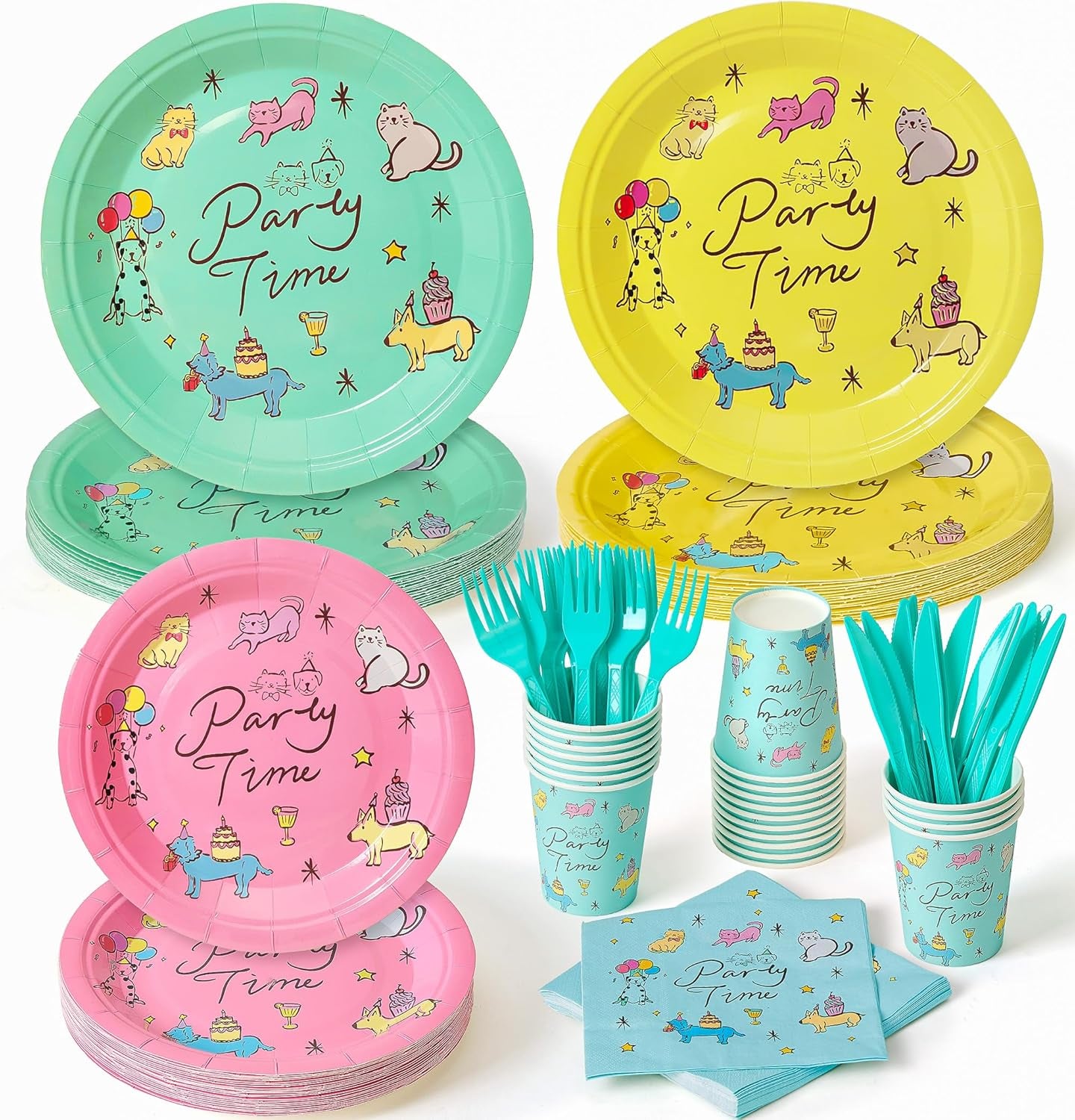 144Pcs Dog Cat Birthday Party Supplies