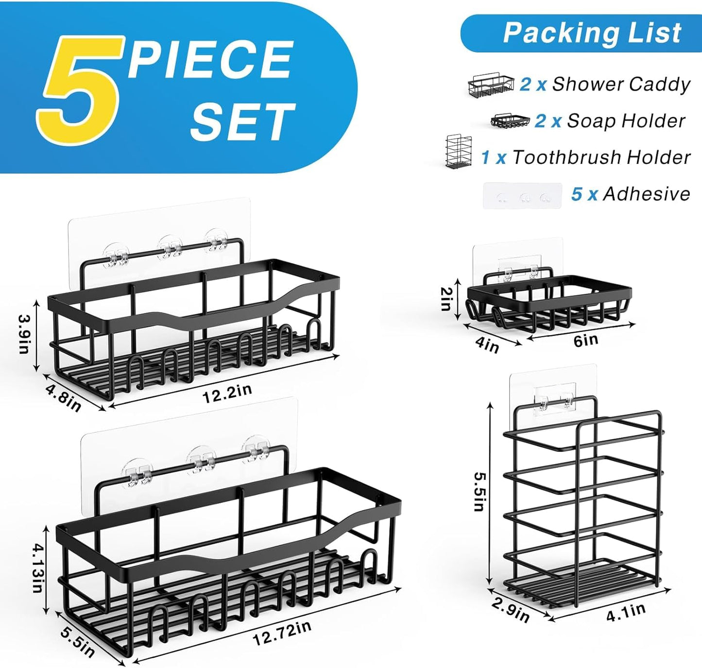 Adhesive Shower Caddy, 5 Pack Rustproof