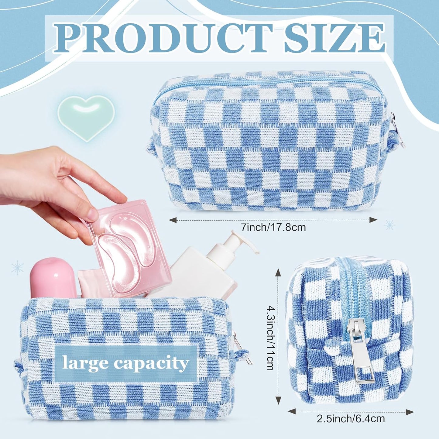 58 Pcs Checkered Makeup Bag Set Preppy