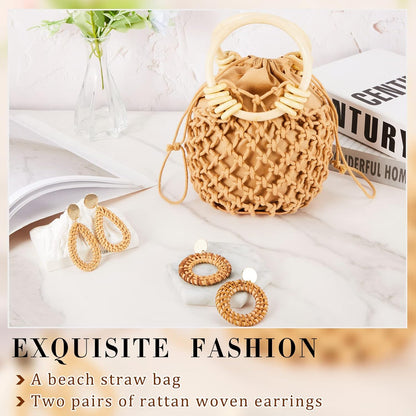 Mini Clutch Tote Handbag 2 Pairs Rattan 