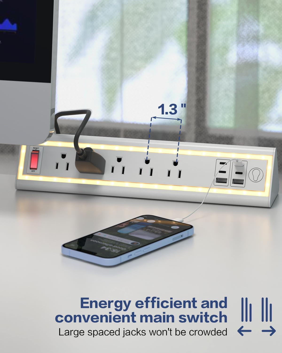 Desk Clamp Power Strip with Nightlight
