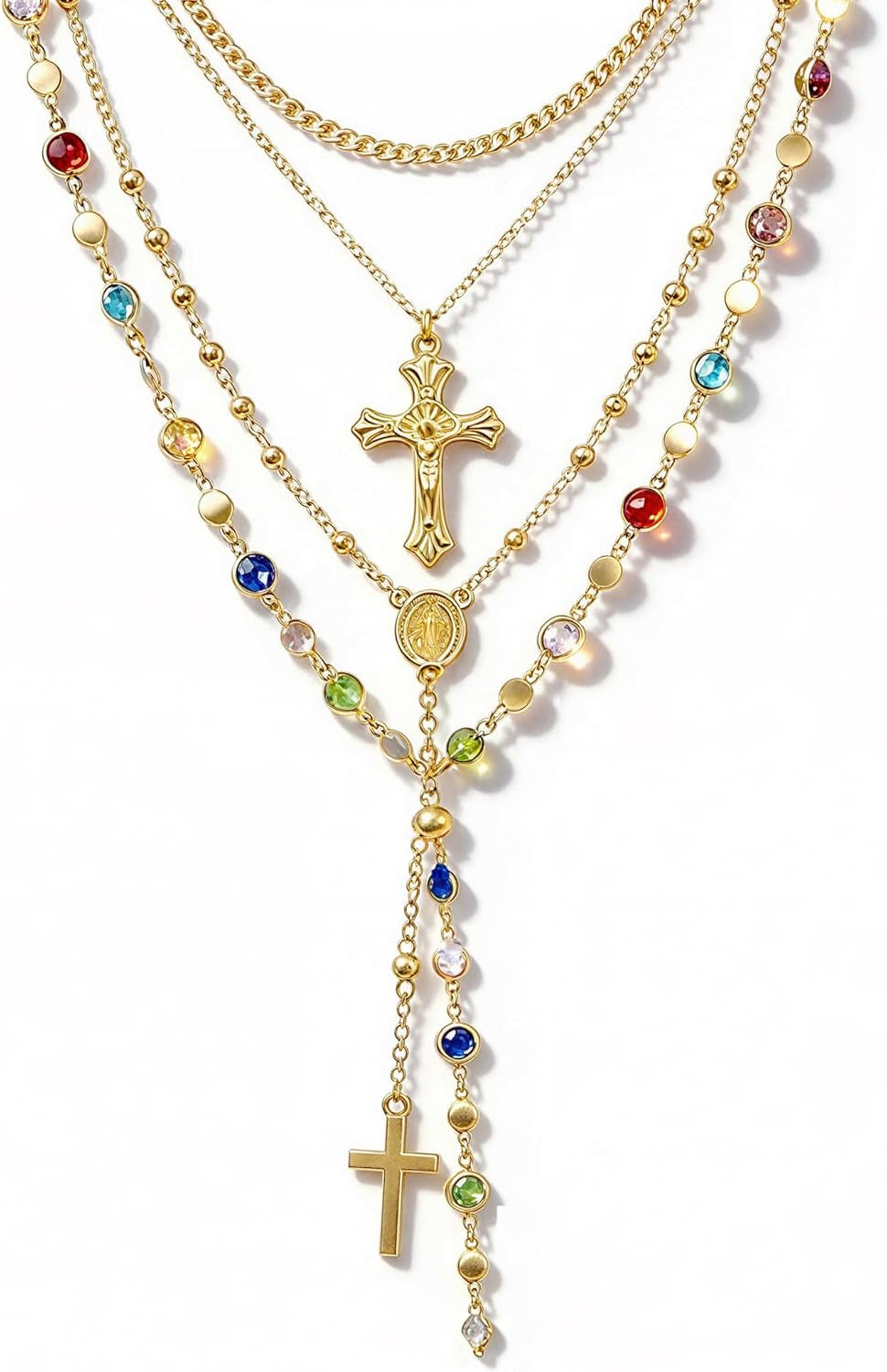 4PCS Layered Gold Cross Necklace