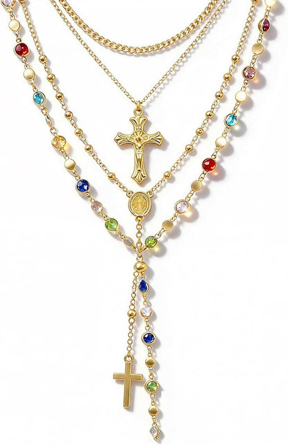 4PCS Layered Gold Cross Necklace
