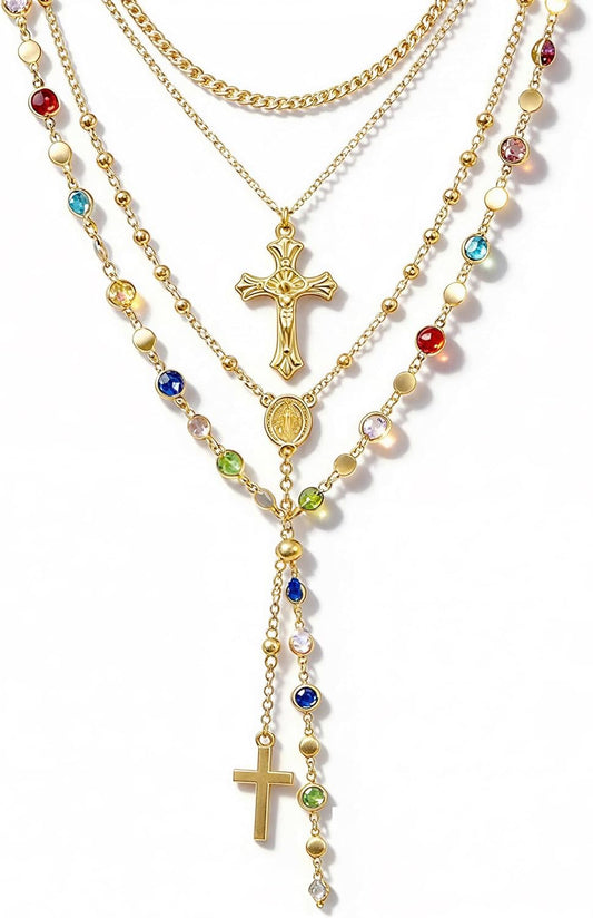 4PCS Layered Gold Cross Necklace