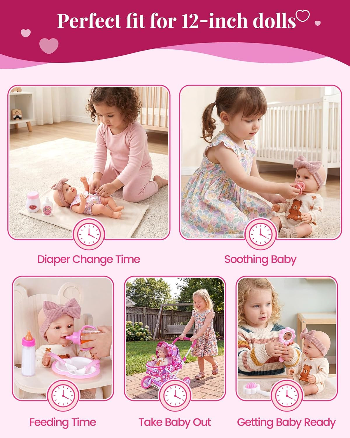 Baby Doll Stroller Set,10-Piece Portable