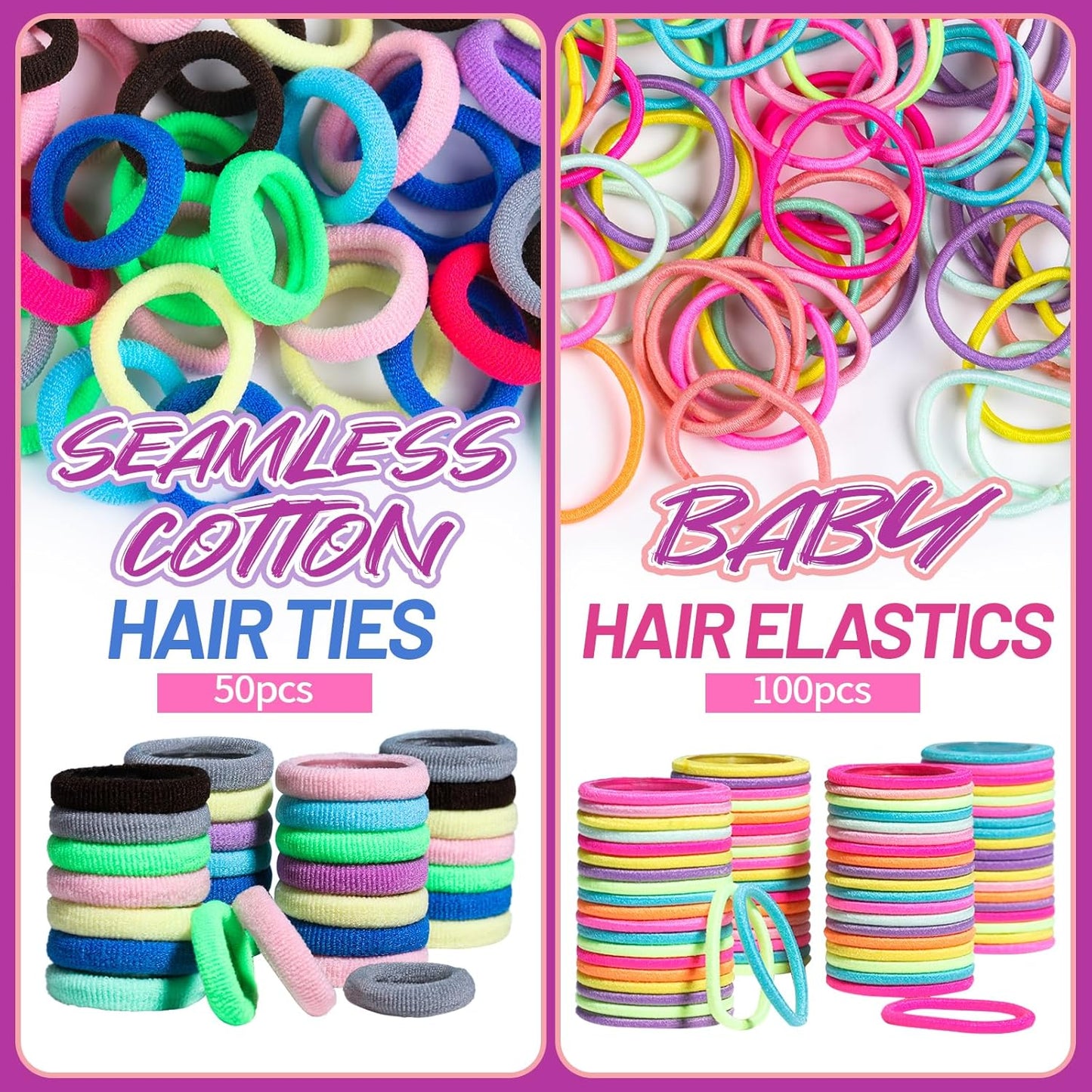 Elastic Hair Ties, Hair Accessories for Girls, Colorful Baby Elastic Hair Bands Set Rubber Bands for Hair with Hair Clips