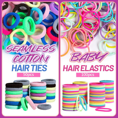 Elastic Hair Ties, Hair Accessories for Girls, Colorful Baby Elastic Hair Bands Set Rubber Bands for Hair with Hair Clips