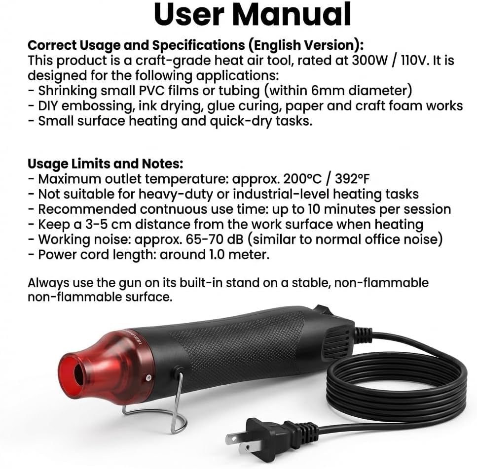 Mini Heat Gun,300W Portable Hot Air Tool