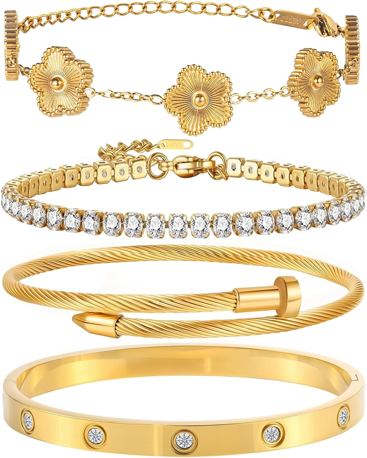 18K Gold Plated Bangle Bracelet Set