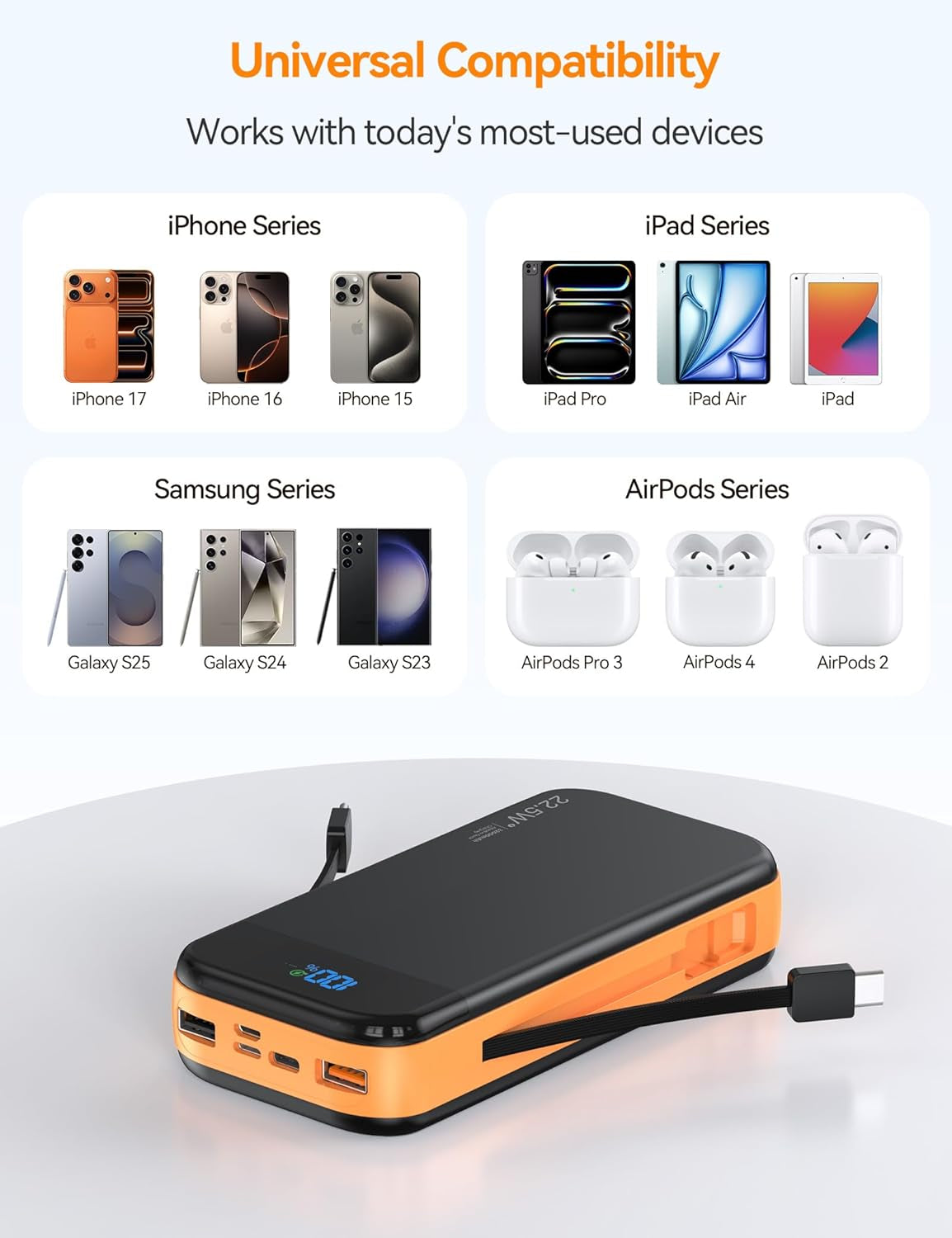 Portable Charger Power Bank Built-In