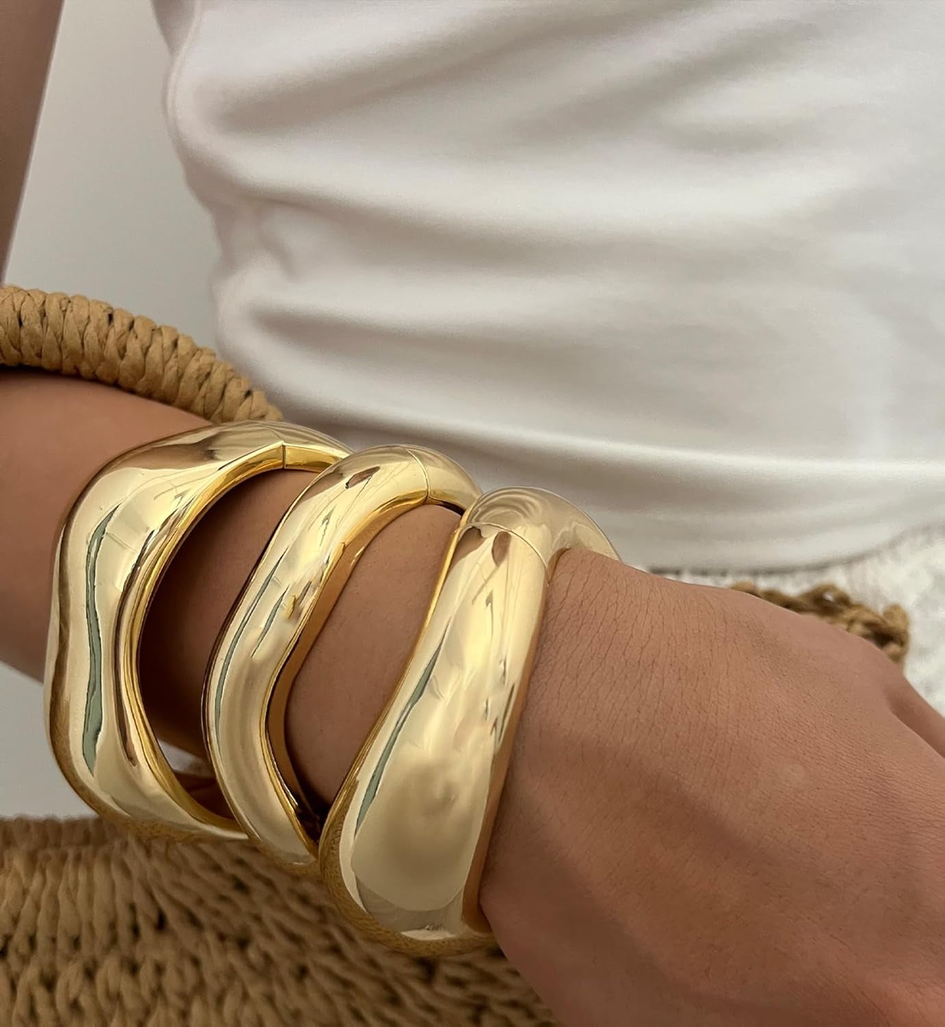 Chunky Gold Bangle Bracelets for Women