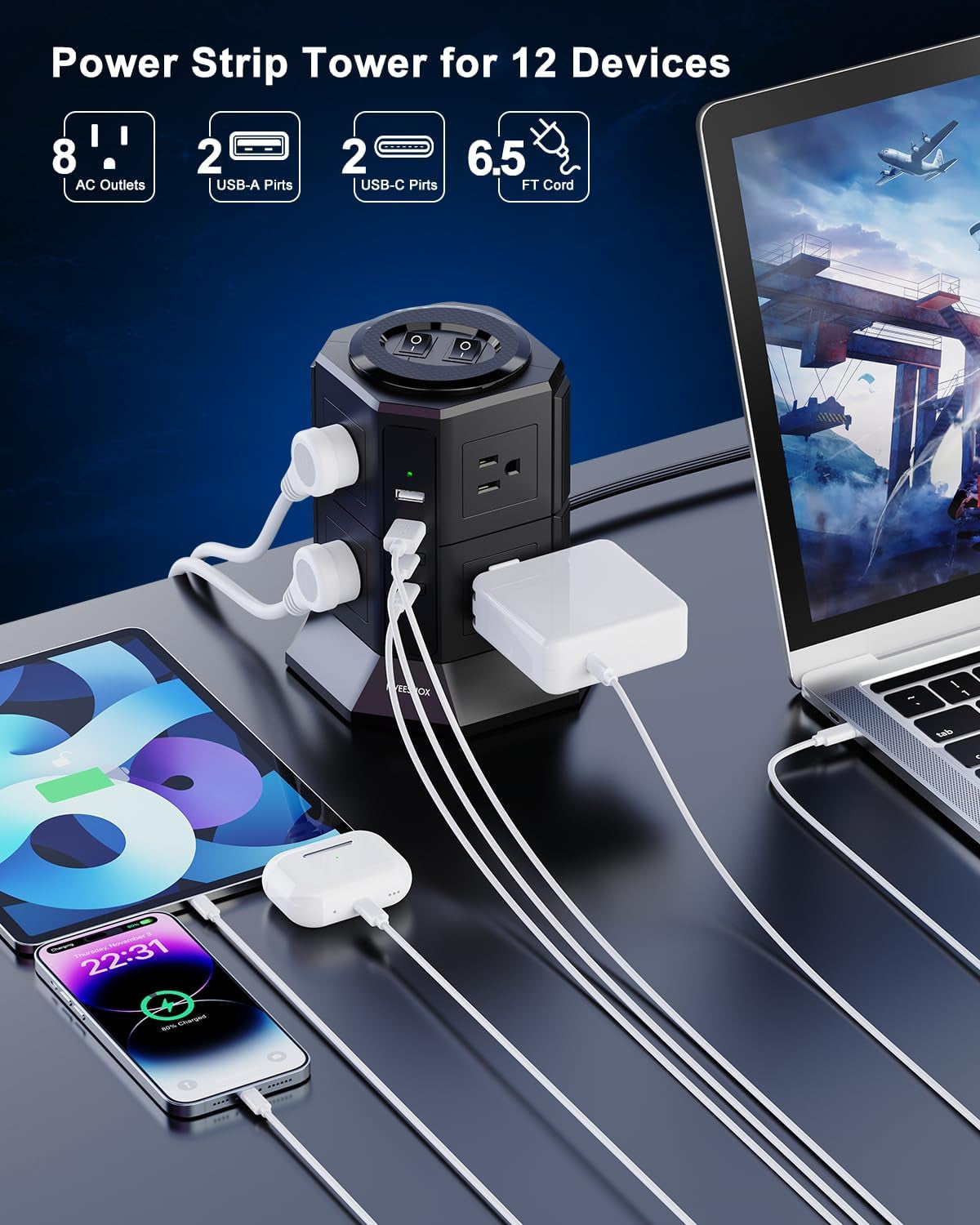 Surge Protector Power Strip Tower