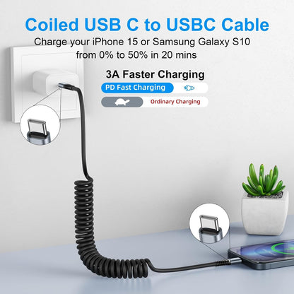 USB C to C Cable 3Ft 2Pack Coiled USB