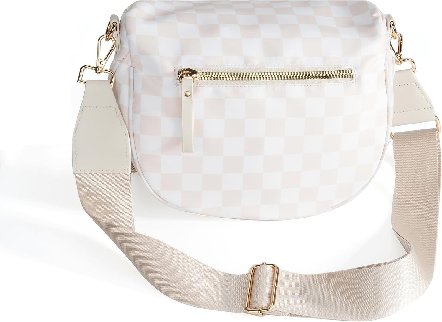 Spacious Checkered Nylon Crossbody Bag