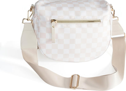 Spacious Checkered Nylon Crossbody Bag