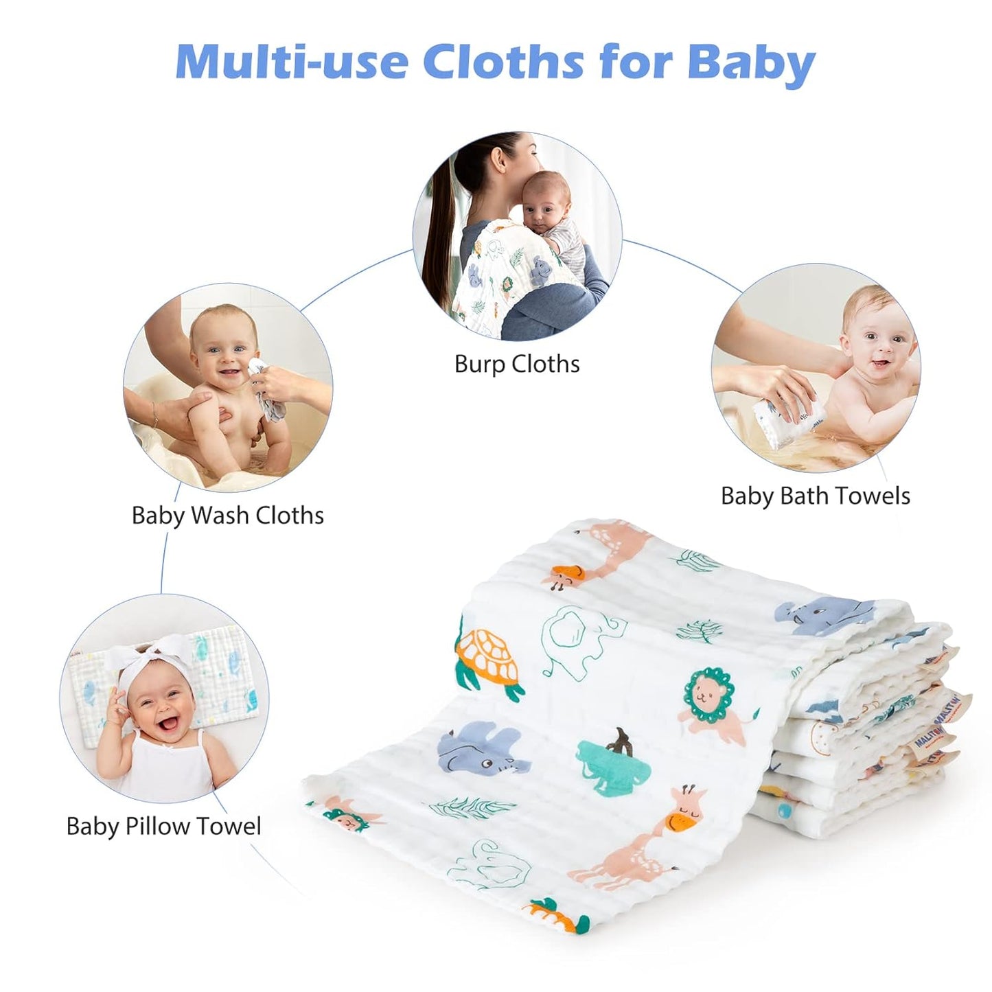 Muslin Baby Burp Cloths 6 Pack L20''X10'