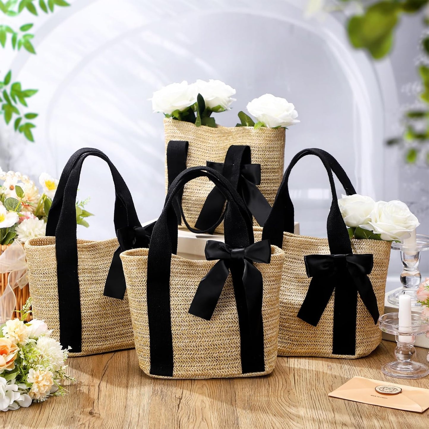 6 Pcs Bridesmaid Straw Beach Bags 