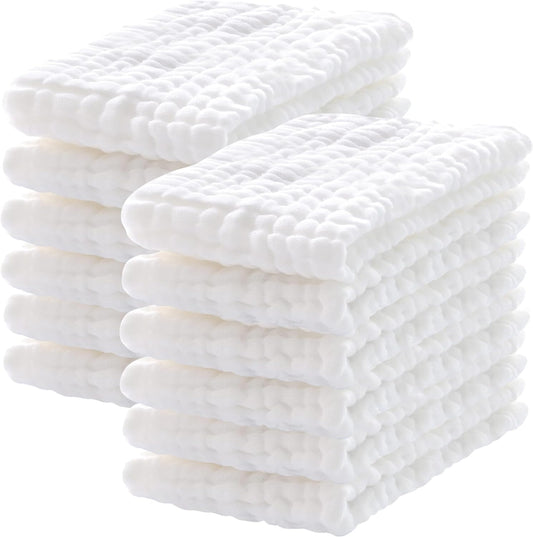 12 Pack Muslin Burp Cloths 100% Cotton