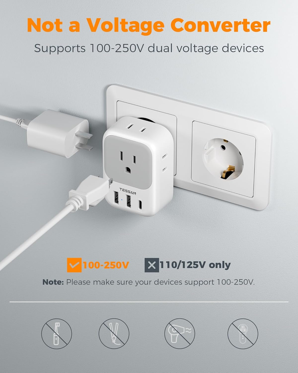 2 Pack European Plug Adapter USB C