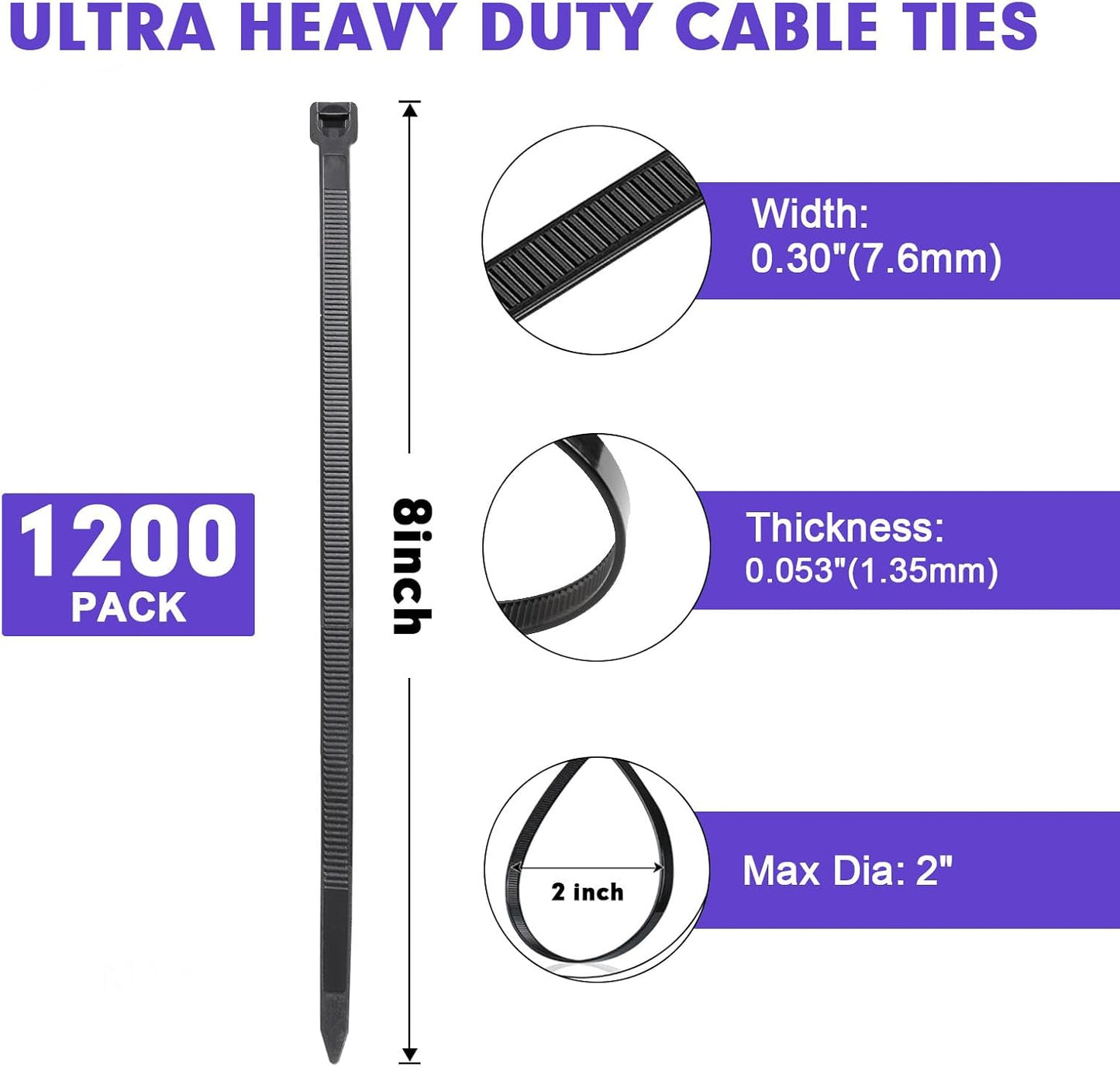 Zip Ties,1200Pcs Black Cable Zip Ties