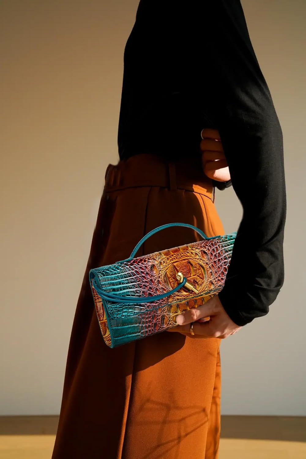 Trendy Women Crocodile Evening Clutch 