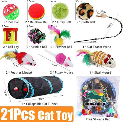 21 Pcs Cat Toys for Indoor Cats Collapsible