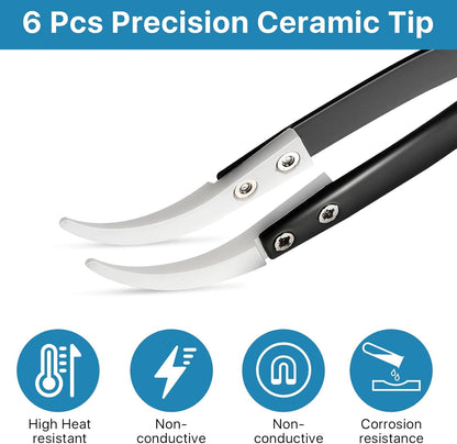 6 Pcs Precision Reverse Ceramic Tweezers