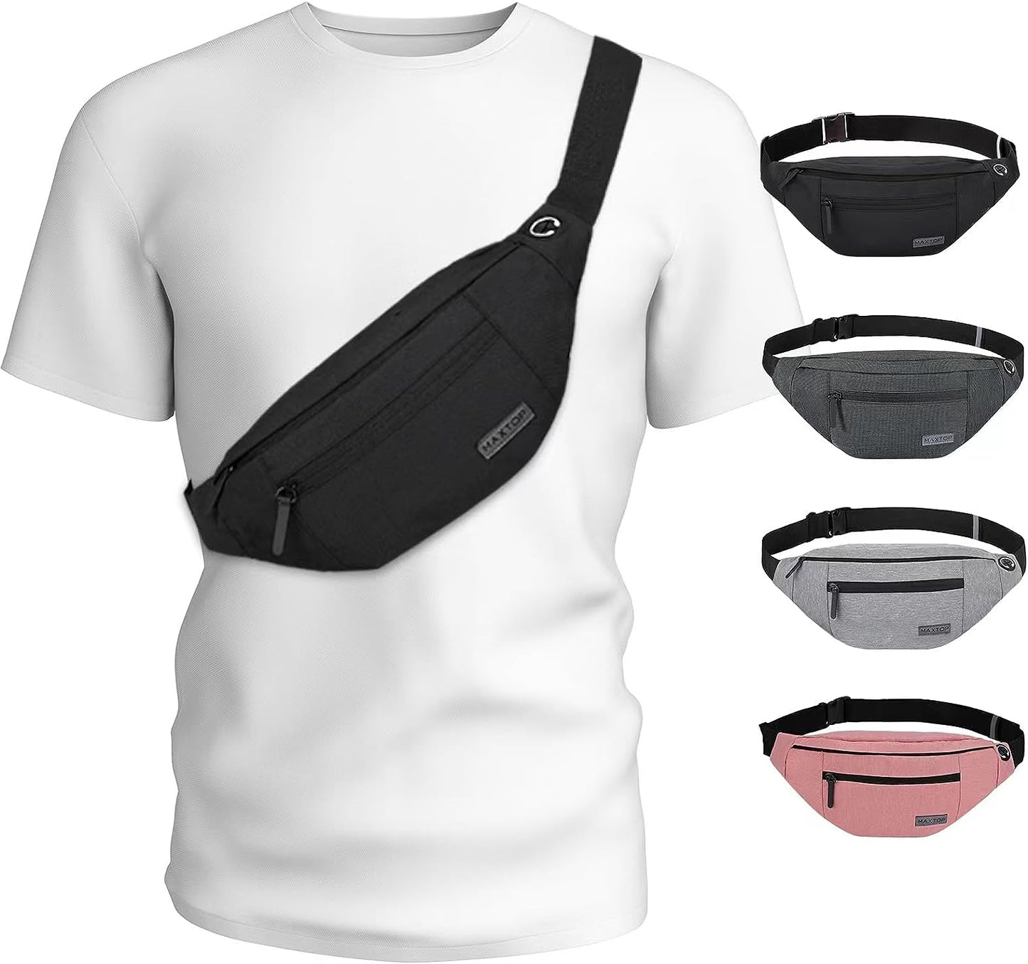 Large Crossbody Fanny Pack with 4Zipper 