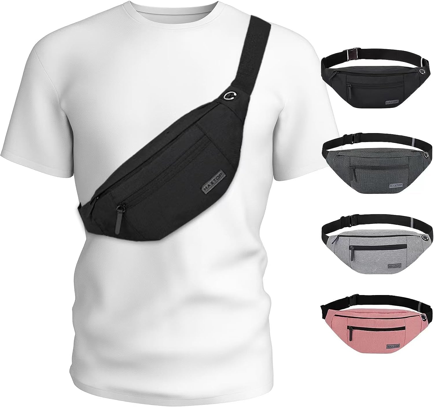 Large Crossbody Fanny Pack with 4Zipper 