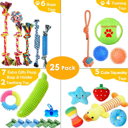 Dog Toys 25 Pack for Fun,Teeth Cleaning