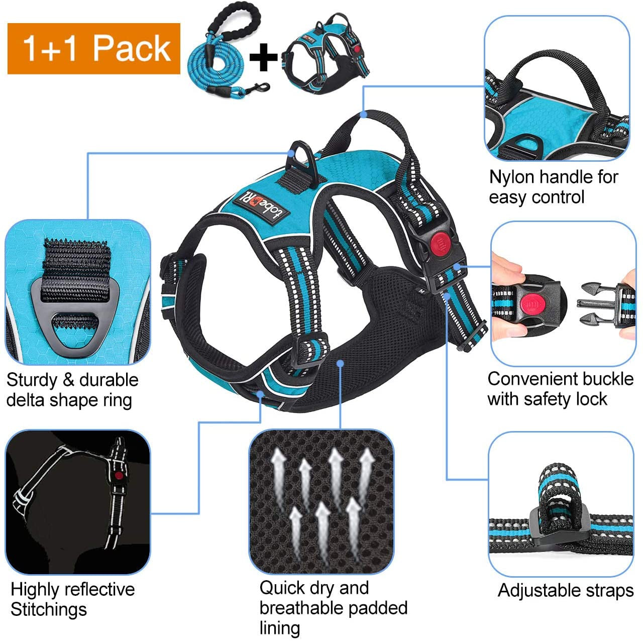 NoPull Dog Harness Adjustable Reflective